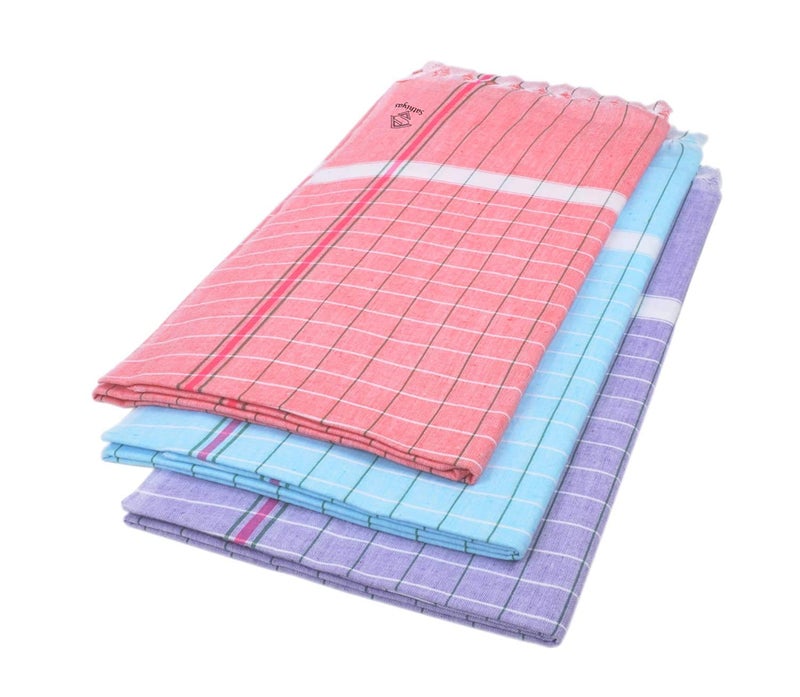 Gouri textiles Solapur Cotton for Ladies and Big heighted Mens Full Multicolour 34x70 inches Set 3 pieces - Image 1