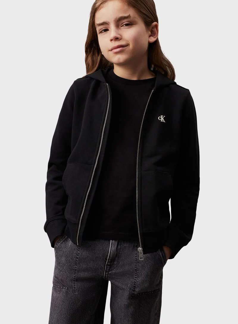 Calvin Klein Jeans Youth Logo Zip Through Hoodie