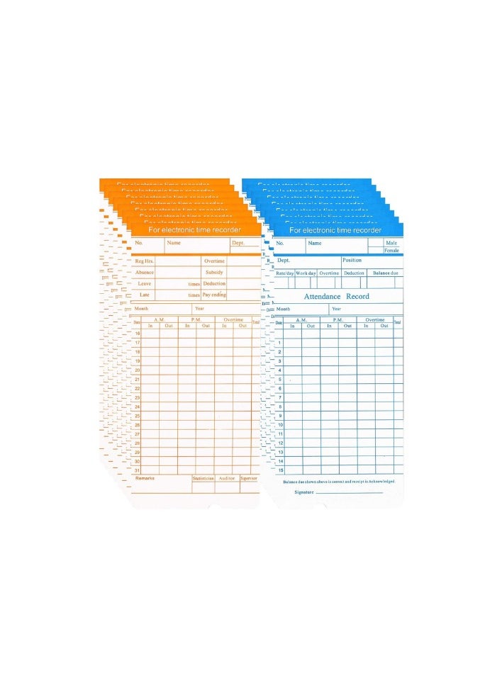 Kalon - 200pcs Monthly Attendance time cards Punch Clock, Employee Attendance, Payroll Recorder, Time Punch Clock, Employee Attendance, Recorder Timesheet, - Image 1