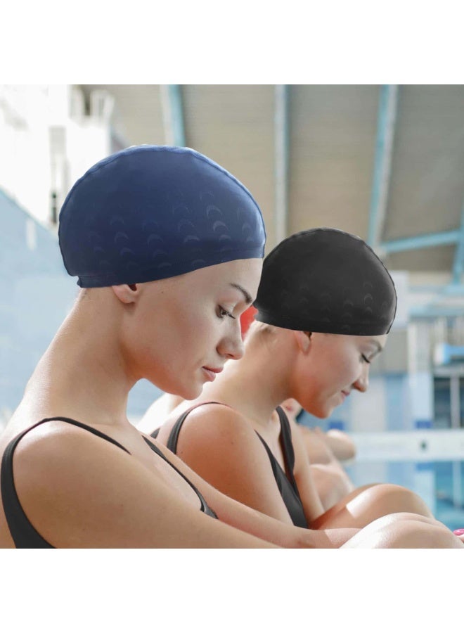 AZMARO 2-Pack Swim Caps for Men & Women, Breathable No Hair Pulling Swimming Hat, Quick-Dry Stretchy Cap for Pool & Beach (Black + Blue) - Image 5