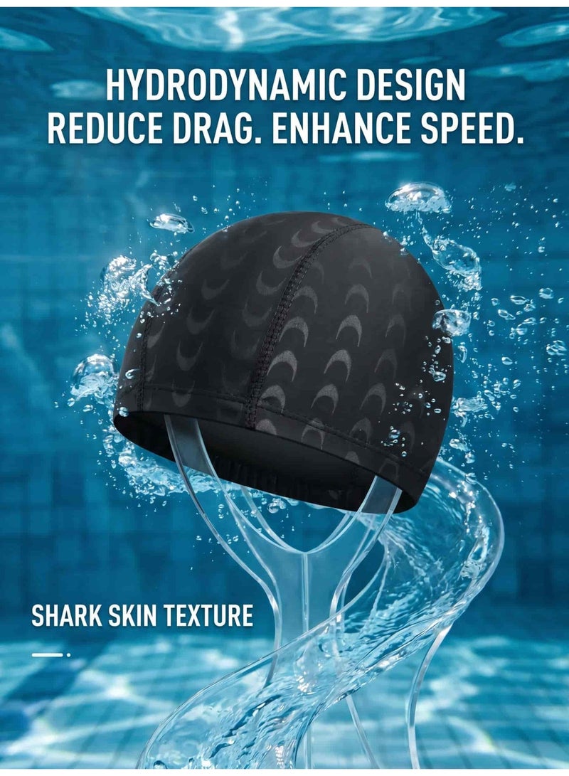 AZMARO 2-Pack Swim Caps for Men & Women, Breathable No Hair Pulling Swimming Hat, Quick-Dry Stretchy Cap for Pool & Beach (Black + Blue) - Image 2