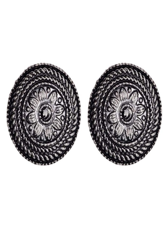 FURE Metal Oxidised Stud Earrings (Antique Rhodium) for Women - Image 1