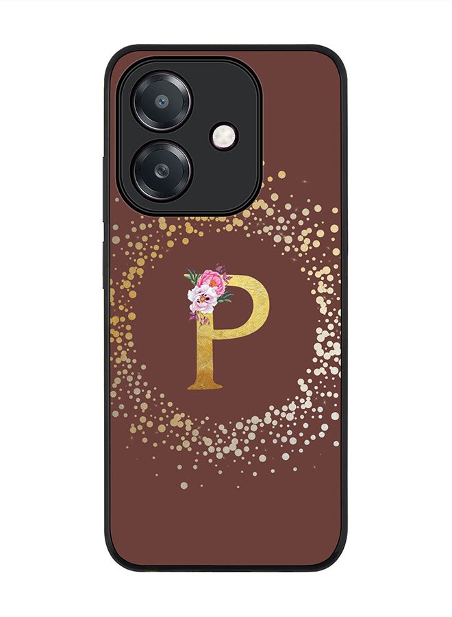 For Oppo A5i Case,Slim fit Camera Protection, Shockproof Thin Phone cover  - Custom Monogram Floral - P  (Brown )