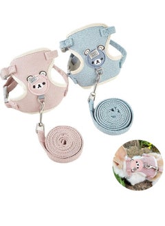 2 Pcs Adjustable Rabbit Leash, Rabbit Accessories, Rabbit Leash, Small Dog Harnesses, Adjustable Soft Padded Pet Vest Harness and Lead Set for Bunny Puppy Kitten and Other Small Animals (Pink, Blue)