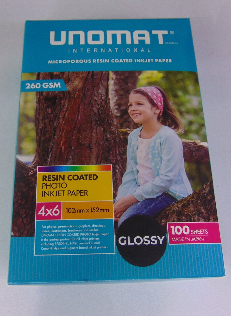 Generic UNOMAT Resin Coated Photo Inkjet Paper – Glossy, 4x6 inch, 260 GSM, 100 Sheets 