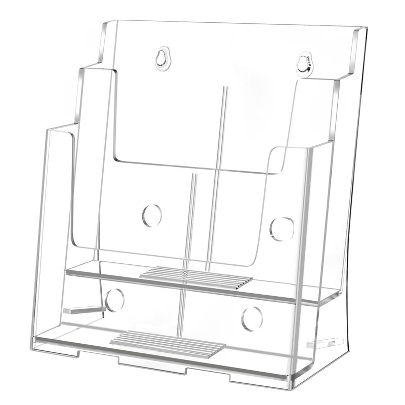 FUCDTEFC Acrylic Brochure Holder 8.5x11 & 4 x9 Inches, Clear 2 Tier Literature Magazine Stand Brochure Display Stand w Removable Divider Universal, Pamphlet Flyer Holder for Wall Mount or Countertop - Image 1