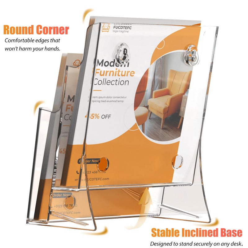 FUCDTEFC Acrylic Brochure Holder 8.5x11 & 4 x9 Inches, Clear 2 Tier Literature Magazine Stand Brochure Display Stand w Removable Divider Universal, Pamphlet Flyer Holder for Wall Mount or Countertop - Image 4