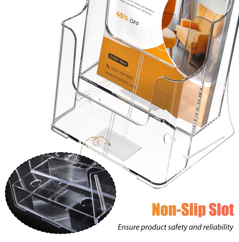 FUCDTEFC Acrylic Brochure Holder 8.5x11 & 4 x9 Inches, Clear 2 Tier Literature Magazine Stand Brochure Display Stand w Removable Divider Universal, Pamphlet Flyer Holder for Wall Mount or Countertop - Image 5