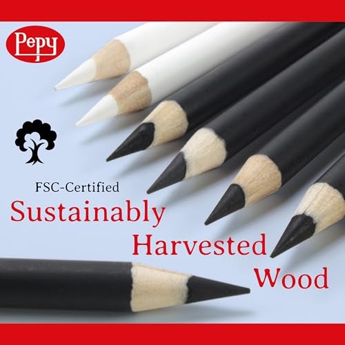 Pepy Professional Soft Charcoal Pencil Set – Set of 6 Pre-Sharpened Black Charcoal Pencils; Perfect for Drawing, Sketching, Blending and Shading - Image 4