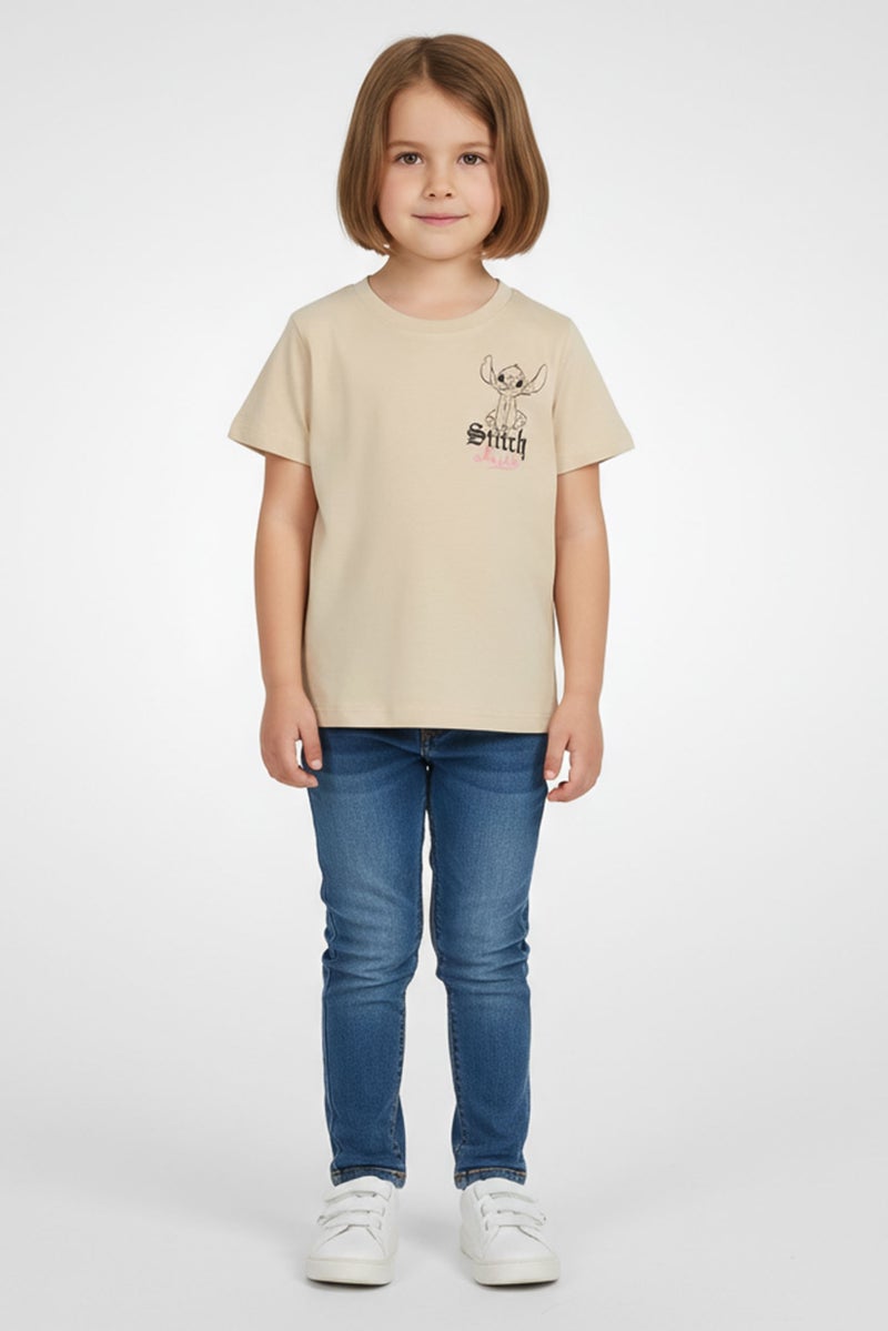 Disney Toddlers Girl Short Sleeve Graphic Top, Light Tan - Image 1