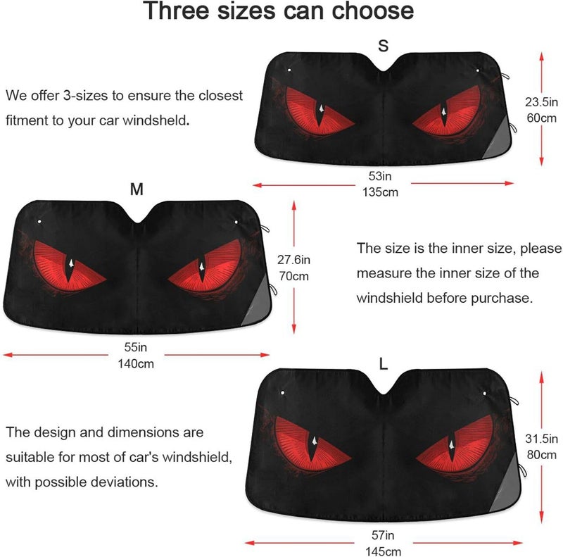 Dussdil Evil Eyes Car Sun Shade Windshield - Red Eyes UV Ray Blocker for Cars, Trucks, SUVs - Image 3