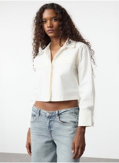 White Crop Poplin Fabric Woven Shirt Twoaw25Go00125