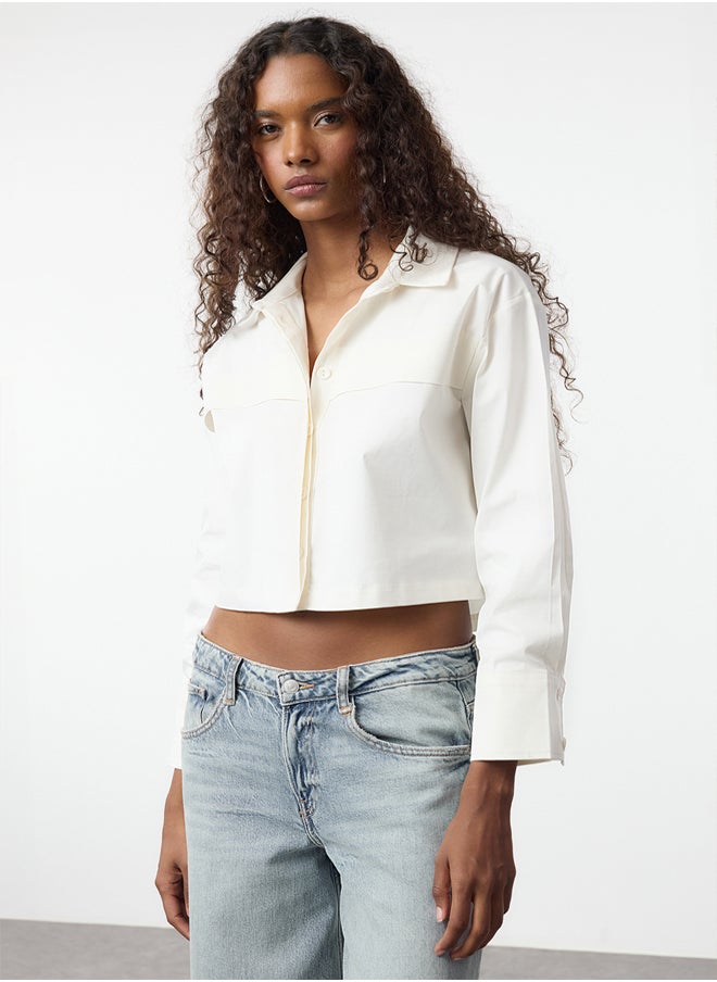 trendyol - White Crop Poplin Fabric Woven Shirt Twoaw25Go00125 - Image 1