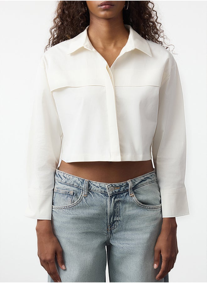 trendyol - White Crop Poplin Fabric Woven Shirt Twoaw25Go00125 - Image 1