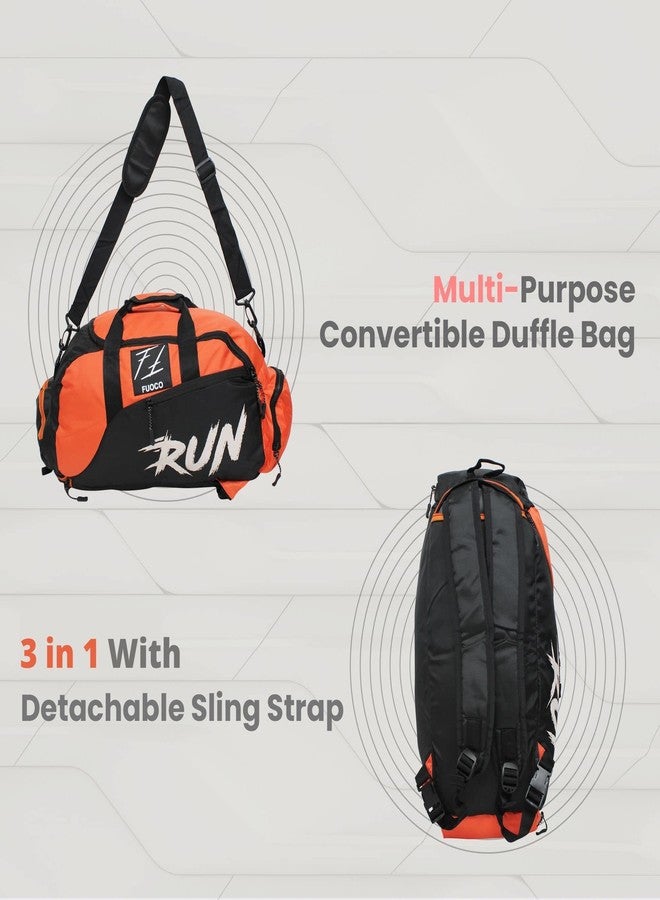 FUOCO Nylon 28 Cms Travel Accessory- Shoe Gym Bag (Run Orange Black Duffle 40 Ltr_Orange) - Image 3