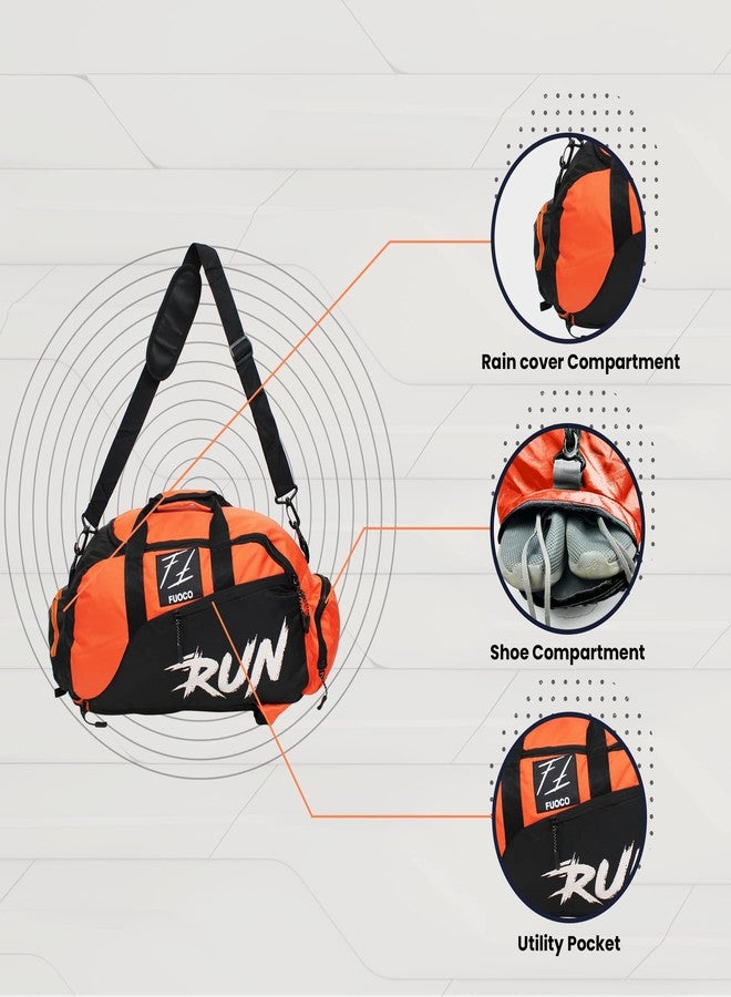 FUOCO Nylon 28 Cms Travel Accessory- Shoe Gym Bag (Run Orange Black Duffle 40 Ltr_Orange) - Image 4