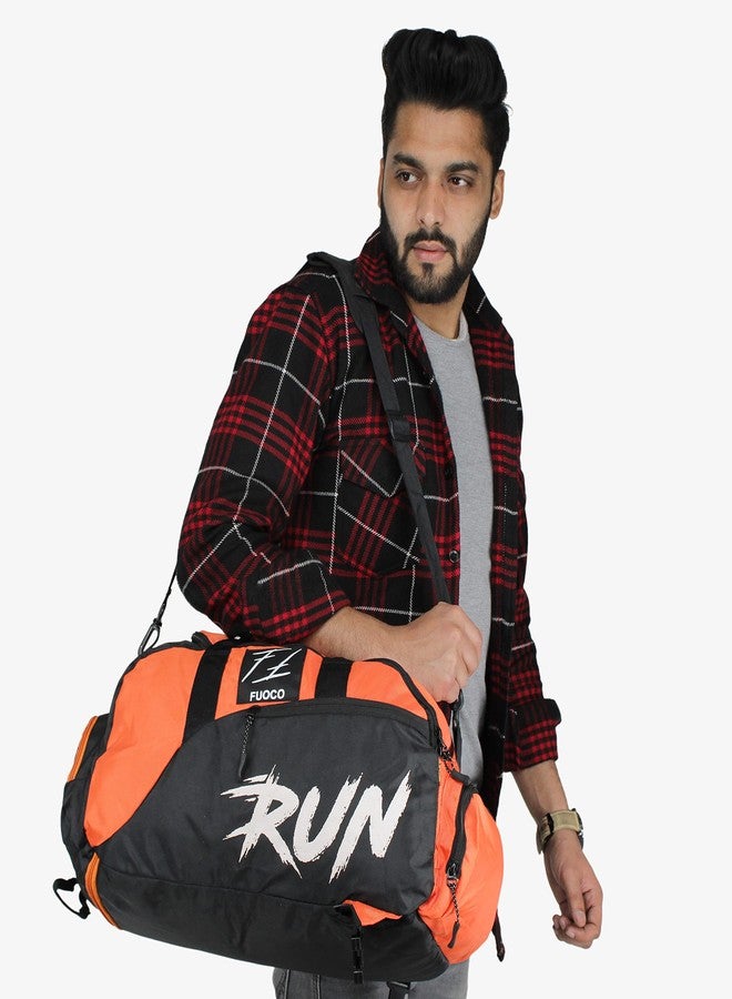 FUOCO Nylon 28 Cms Travel Accessory- Shoe Gym Bag (Run Orange Black Duffle 40 Ltr_Orange) - Image 2