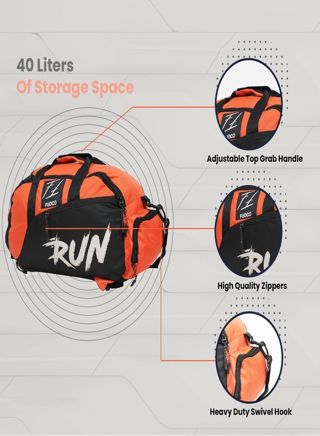 FUOCO Nylon 28 Cms Travel Accessory- Shoe Gym Bag (Run Orange Black Duffle 40 Ltr_Orange) - Image 5