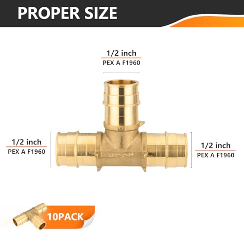 HeSun 10Pack HeSun PEXA Expansion Fitting 12 Inch Brass Pex Expansion Tee 12x12x12 TeeASTM F1960PEX1960041 - Image 3
