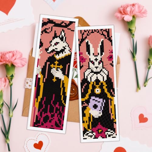 ACRNIGHEET 6PCS Cross Stitch Bookmark Kit for Beginner Stamped Cross Stitch Kits for Adults Gothic Animals DIY Embroidery Bookmark Kits Needlepoint Kit with Instructions Hand Craft Gift 8.5''x3'' 11CT - Image 5