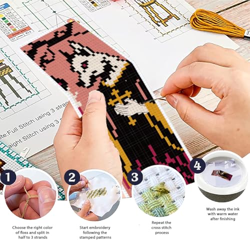 ACRNIGHEET 6PCS Cross Stitch Bookmark Kit for Beginner Stamped Cross Stitch Kits for Adults Gothic Animals DIY Embroidery Bookmark Kits Needlepoint Kit with Instructions Hand Craft Gift 8.5''x3'' 11CT - Image 4
