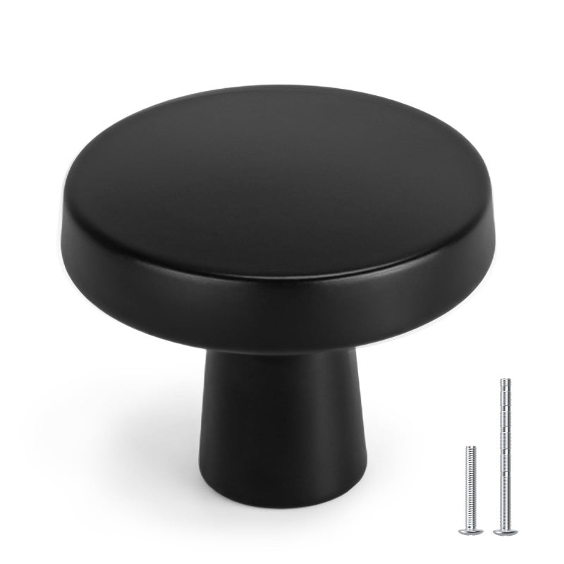 homdiy 25 Pack Black Cabinet Knobs Round Matte Kitchen Handles Zinc Alloy Metal Hardware for Dresser Drawer Desk Cupboard