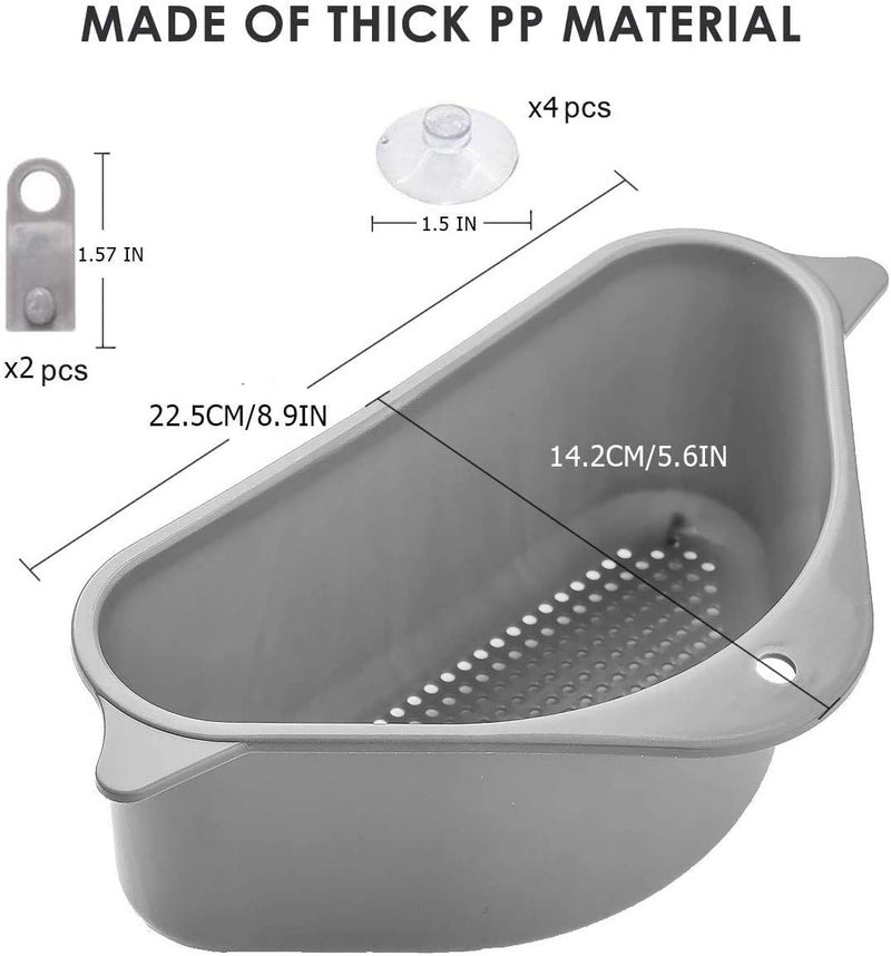 FYCAN Sink Strainers Basket,Triangular Sink Drain Shelf Storage Rack with Suction Cup, Multifunctional Sucker Storage Holder for Kitchen Bathroom Support Corner Soap Box Organizer (2 Ps Grey) - Image 2
