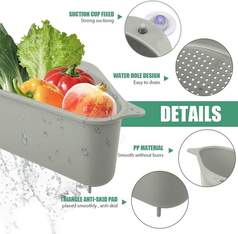 FYCAN Sink Strainers Basket,Triangular Sink Drain Shelf Storage Rack with Suction Cup, Multifunctional Sucker Storage Holder for Kitchen Bathroom Support Corner Soap Box Organizer (2 Ps Grey) - Image 3