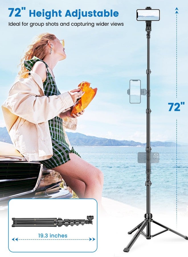 Victiv Phone Tripod, 72" Camera Stand Tripod with Remote and Phone Holder, Stable & Adjustable Tall, Suit for iPhone/Digital Camera - Image 3