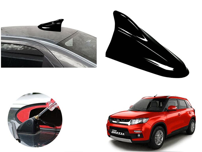 Auto Pearl Shark Fin Antenna Universal Replacement Car Antenna Roof Aerial ABS Material Waterproof Rubber Ring AM FM Radio Signal Compatiable with - Vitara Brezza (Color Black) - Image 1
