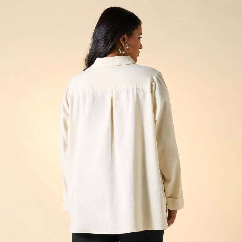 Ulla Popken Plus Size Ulla Popken Embroidered Shirt with Collar and Long Sleeves