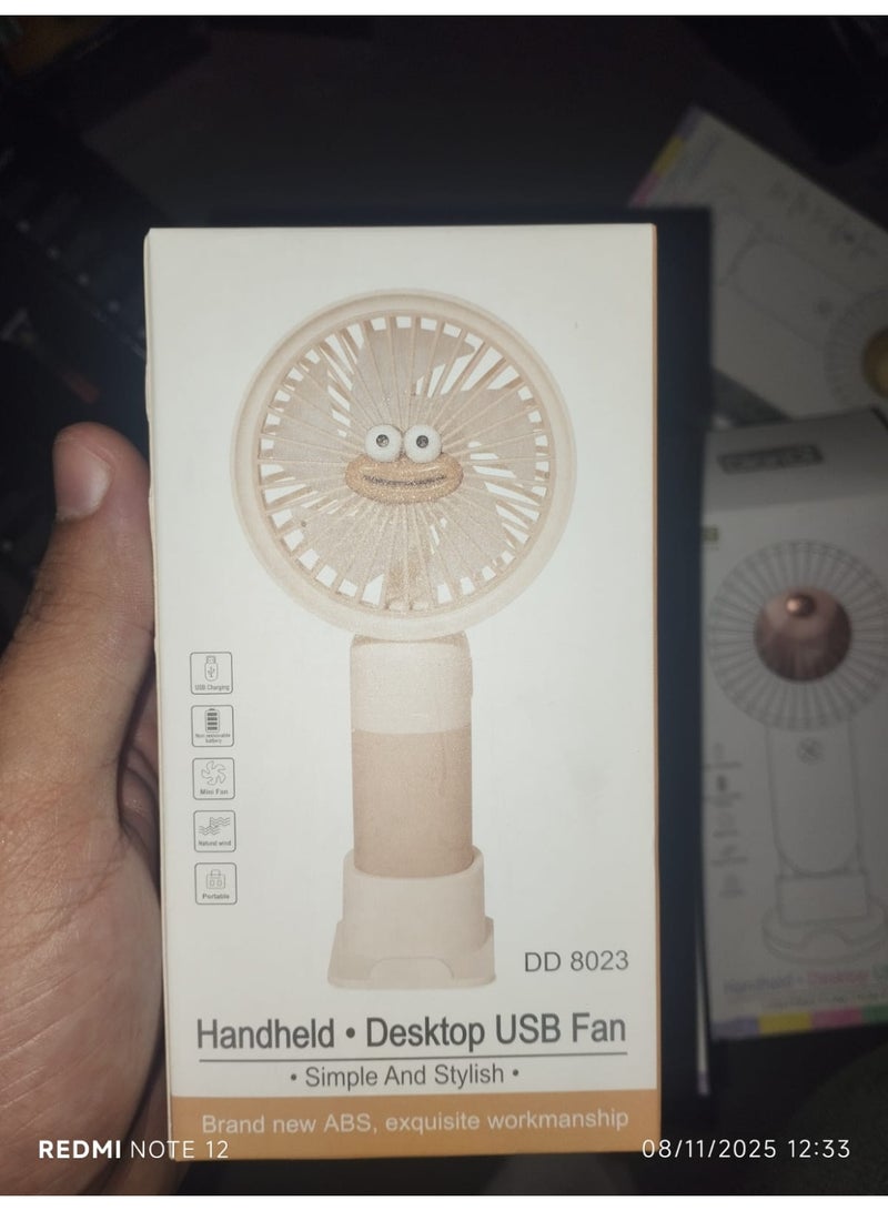 مروحة سطح مكتب USB محمولة DD 8023، مروحة صغيرة محمولة مع حامل، بيج - Image 3