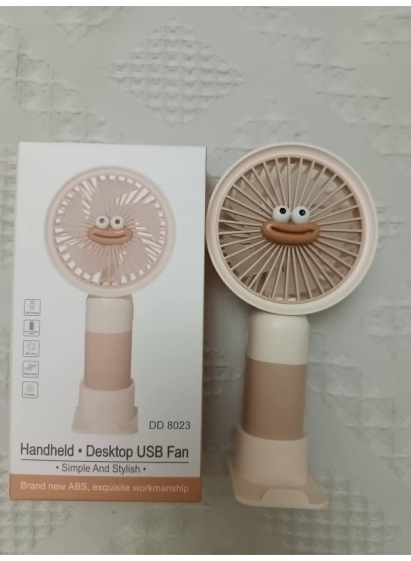 مروحة سطح مكتب USB محمولة DD 8023، مروحة صغيرة محمولة مع حامل، بيج - Image 1