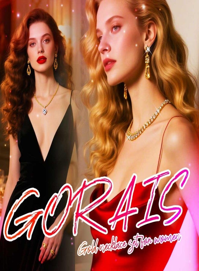 جورايس طقم مجوهرات GORAIS الذهبي المكون من قلادة تشوكر وأقراط مرصعة بأحجار الراين وأساور وخواتم للنساء، مناسب للمناسبات الرسمية - Image 4