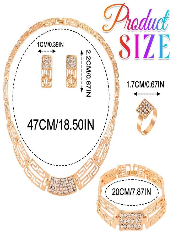 جورايس طقم مجوهرات GORAIS الذهبي المكون من قلادة تشوكر وأقراط مرصعة بأحجار الراين وأساور وخواتم للنساء، مناسب للمناسبات الرسمية - Image 5