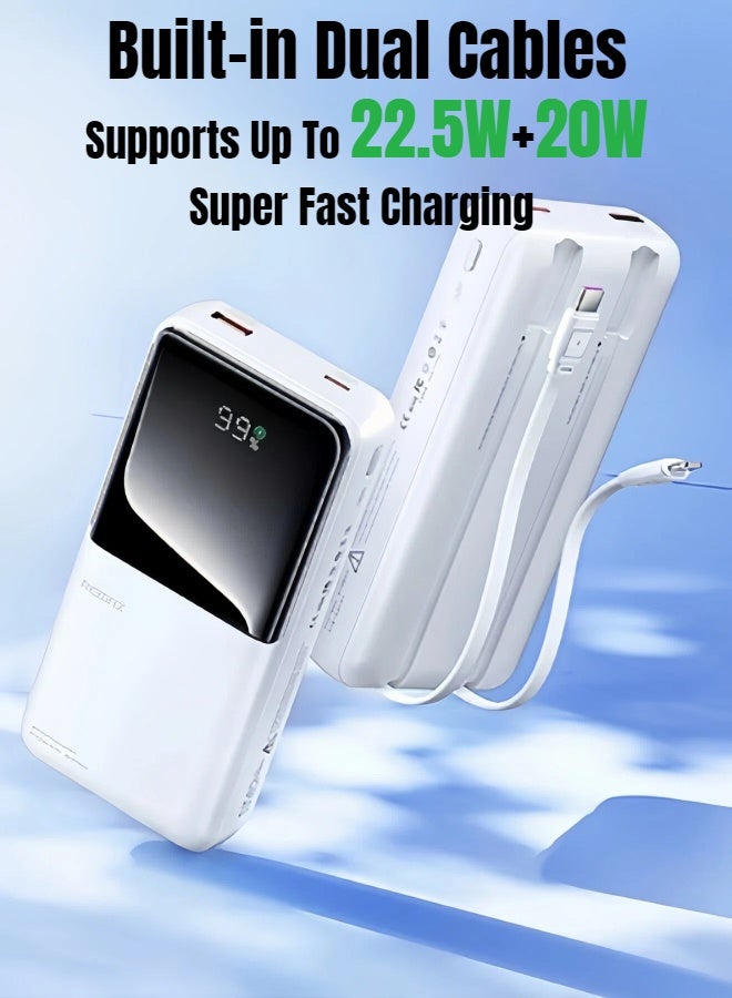 REMAX 20000mAh Dual-Cable Power Bank, 20W+22.5W PD Fast Charging, Built-in Type-C + Lightning Dual Cable, Power Display, Large Capacity Battery, Ultra-Light Portable Design, USB-C, MFi Certified, Compatible With iPhone 17/16/15/14/Air/Pro/ProMax/iPad/Samsung/Xiaomi, Etc. Black - Image 5
