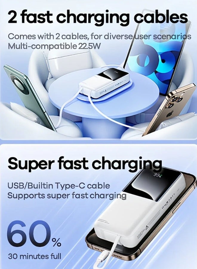 REMAX 20000mAh Dual-Cable Power Bank, 20W+22.5W PD Fast Charging, Built-in Type-C + Lightning Dual Cable, Power Display, Large Capacity Battery, Ultra-Light Portable Design, USB-C, MFi Certified, Compatible With iPhone 17/16/15/14/Air/Pro/ProMax/iPad/Samsung/Xiaomi, Etc. Black - Image 3