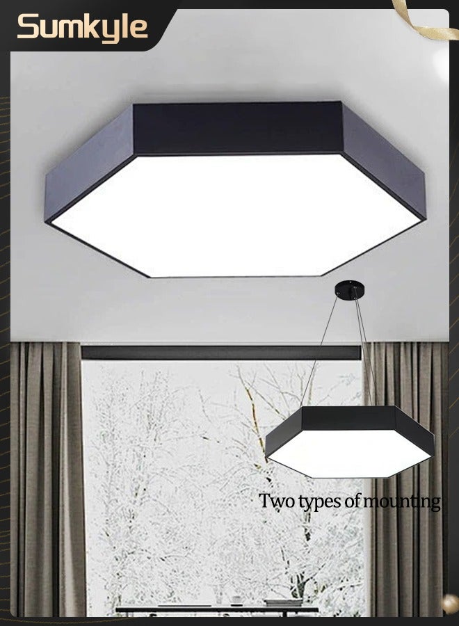 Sumkyle Modern LED Hexagon Ceiling Light, 60cm, Neutral White, Adjustable Hanging Pendant or Flush Mount Fixture for Living Room, Bedroom, Office - Image 1