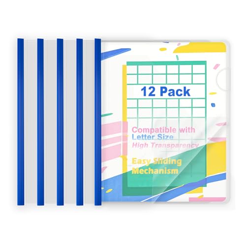 TOTiyea 12 Pack Clear Report Covers with Sliding Bars, 9mm (70 Sheet Capacity) Blue Sliding Bar File Folders, for Letter Size - Image 1