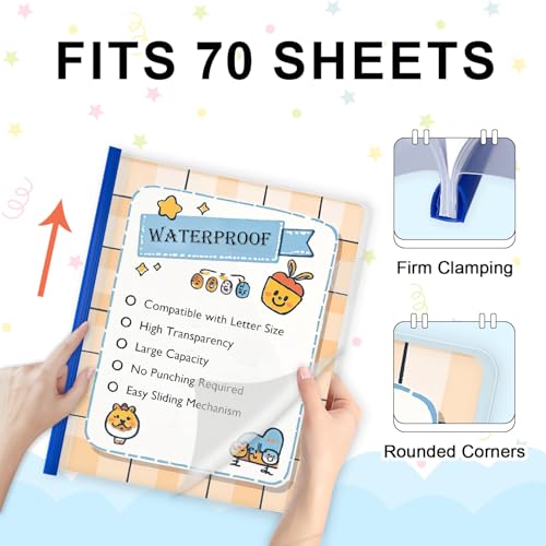 TOTiyea 12 Pack Clear Report Covers with Sliding Bars, 9mm (70 Sheet Capacity) Blue Sliding Bar File Folders, for Letter Size - Image 5