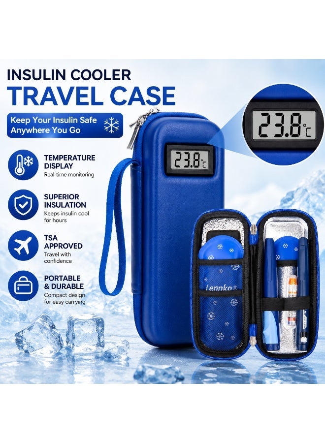 يوكو Insulin Cooler Travel Case TSA Approved, Temperature Display Insulin TravelCase, Portable Insulin Pen Cooler Travel Case for Insulin Ice Pack, Travel Diabetic Supplies (Blue) - Image 2