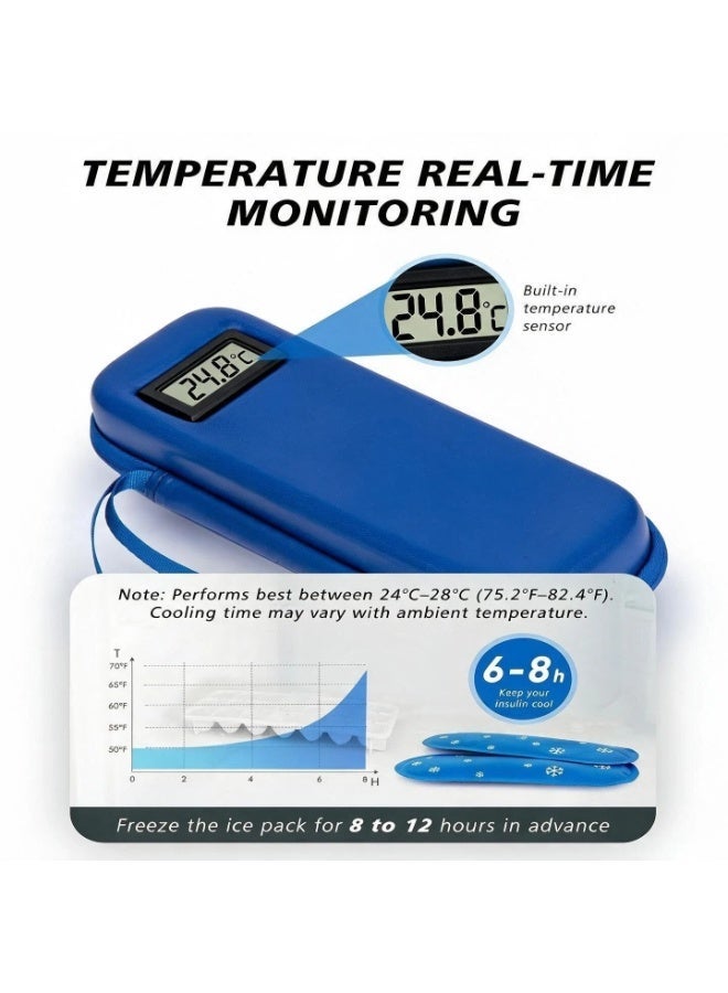 يوكو Insulin Cooler Travel Case TSA Approved, Temperature Display Insulin TravelCase, Portable Insulin Pen Cooler Travel Case for Insulin Ice Pack, Travel Diabetic Supplies (Blue) - Image 4
