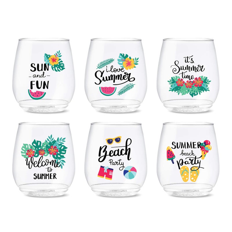 TOSSWARE POP 14oz Vino Summer Sips 1 Series SET OF 6 Premium Quality Recyclable Unbreakable  Crystal Clear Plastic Wine Glasses