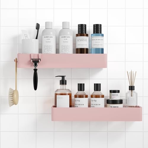 Kitsure Shower Caddy 2 Pack Adhesive Shower Organizer Rustproof Metal Shelves NoDrill Bathroom Organizers and Storage Pink XXLarge - Image 1