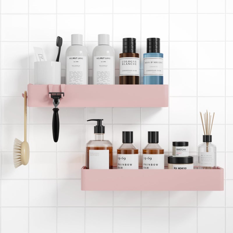 Kitsure Shower Caddy 2 Pack Adhesive Shower Organizer Rustproof Metal Shelves NoDrill Bathroom Organizers and Storage Pink XXLarge - Image 2