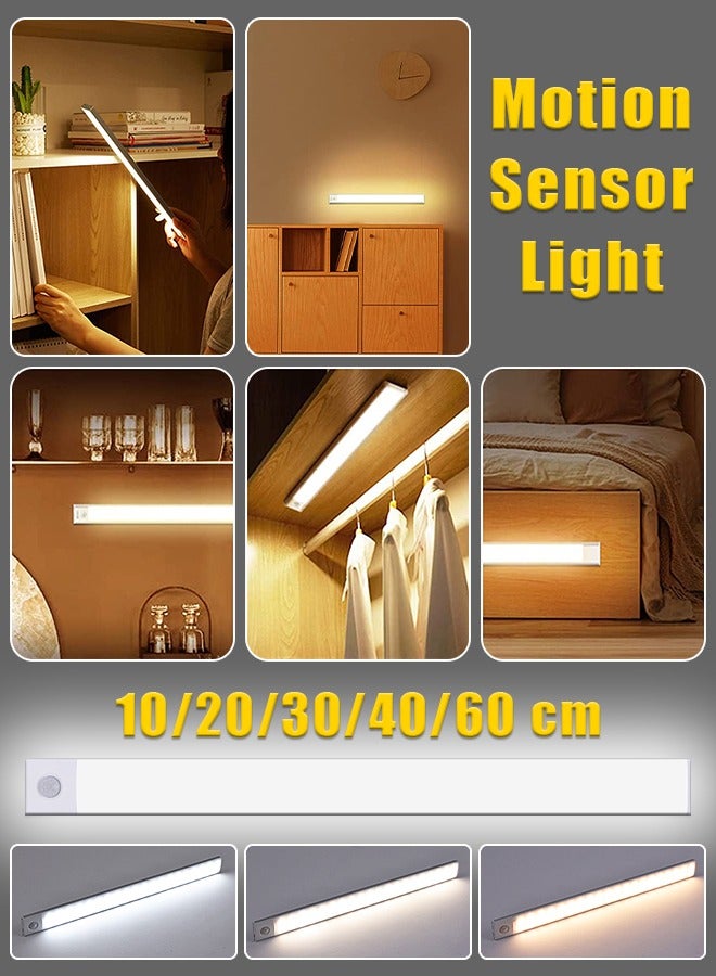 Motion Sensor Light - Aluminum Alloy LED Light - Cordless Under Cabinet Light - White, Warm, Natural Light - Human Body Sensor - Magnetic Installation - Rechargeable Night Light for Kitchen, Staircase, Bedroom, Drawer