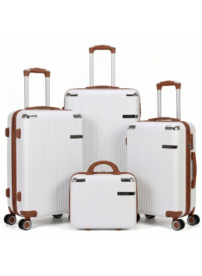 Prosperity White 4 Piece ABS Luggage Set 13/20/24/28 Inch Includes Cosmetic Bag, Hard Shell Suitcase with TSA Lock & 360° Spinner Wheels, Lightweight Travel Set for Women Men - Image 1