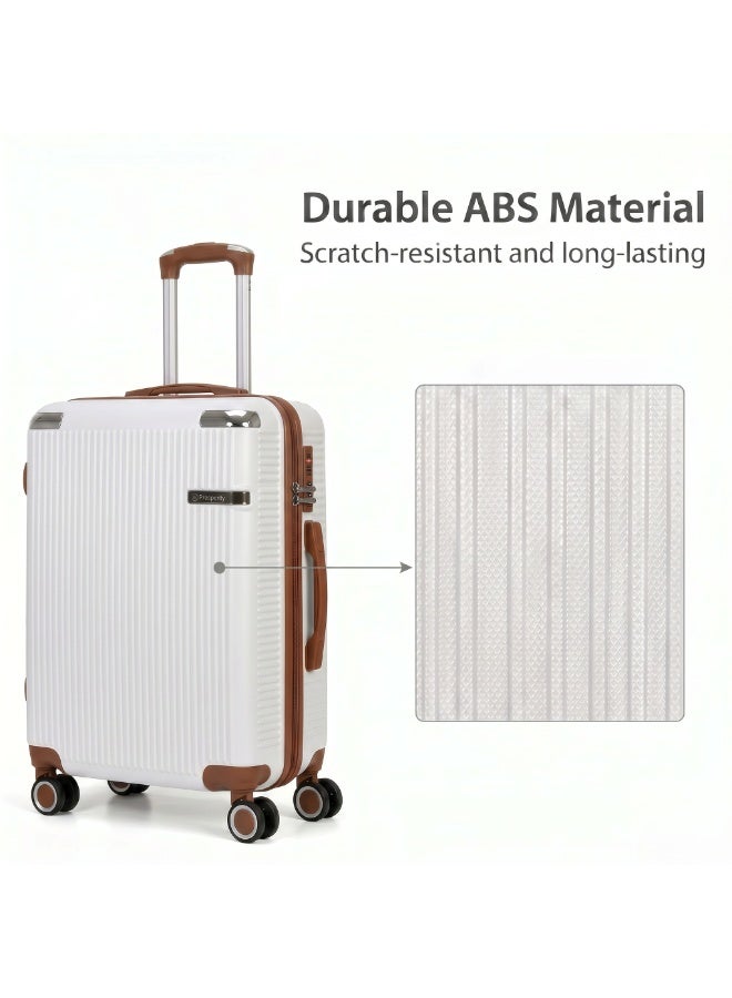 Prosperity White 4 Piece ABS Luggage Set 13/20/24/28 Inch Includes Cosmetic Bag, Hard Shell Suitcase with TSA Lock & 360° Spinner Wheels, Lightweight Travel Set for Women Men - Image 3