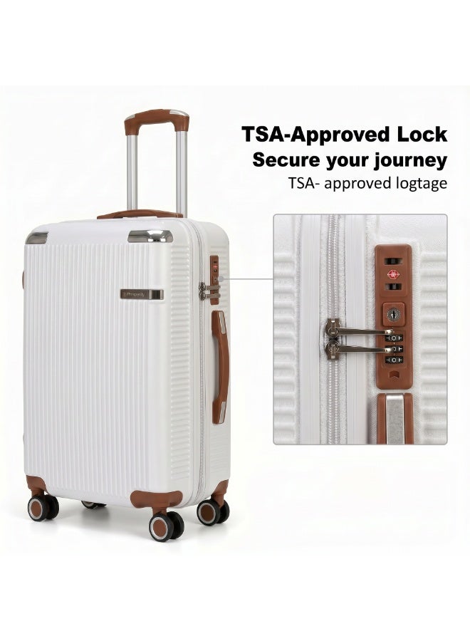 Prosperity White 4 Piece ABS Luggage Set 13/20/24/28 Inch Includes Cosmetic Bag, Hard Shell Suitcase with TSA Lock & 360° Spinner Wheels, Lightweight Travel Set for Women Men - Image 5