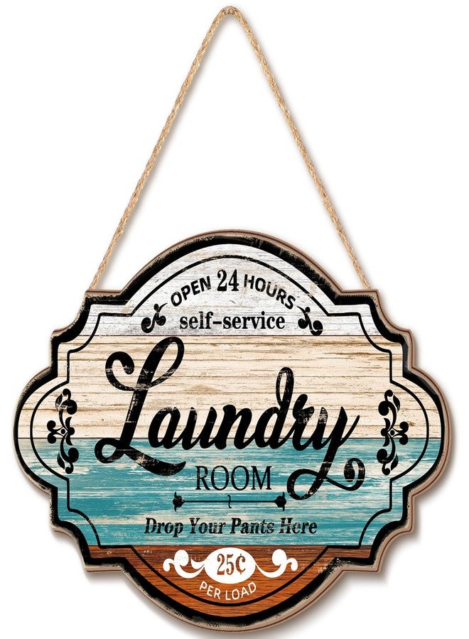 Jetec Vintage Wood Laundry Room Decor Hanging Wall Sign Door Sign Farmhouse Rustic Wall Art For Laundry Bathroom Restroom Washroom Home, 12 x 8 x 0.2 Inch(Multicolor) - Image 1